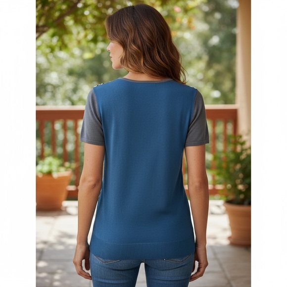 Juiceana colorblock leopard front sweater, wool/nylon, brown/blue Sz M/L - Picture 7 of 11